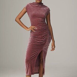 The Maya Ruched Cowl-Neck Dress: Mesh Edition: Velvet Edition - Pink - NWT - 2X